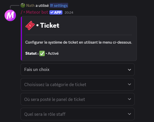 Configuration des tickets