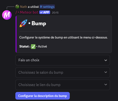 Configuration des bumps