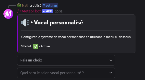 Configuration des vocaux personnalisés