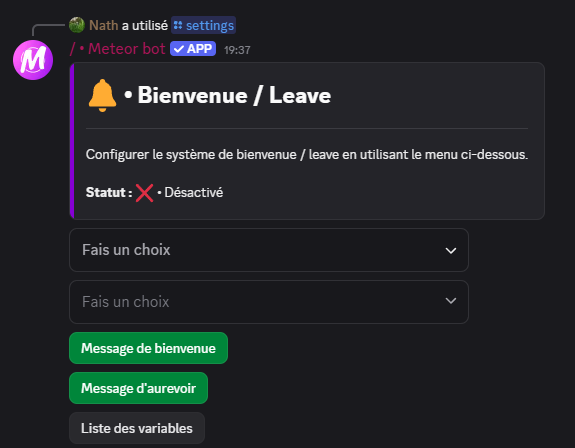 Configuration des message de bienvenue et de départ